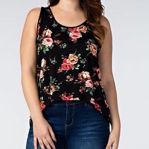 Black Rose Floral Lace-Yoke Swing Tank Top
